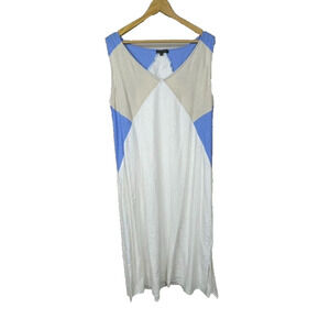 For Cynthia Linen Blend Maxi Dress Women’s Sz XL White Blue Wheat Color‎ Coastal